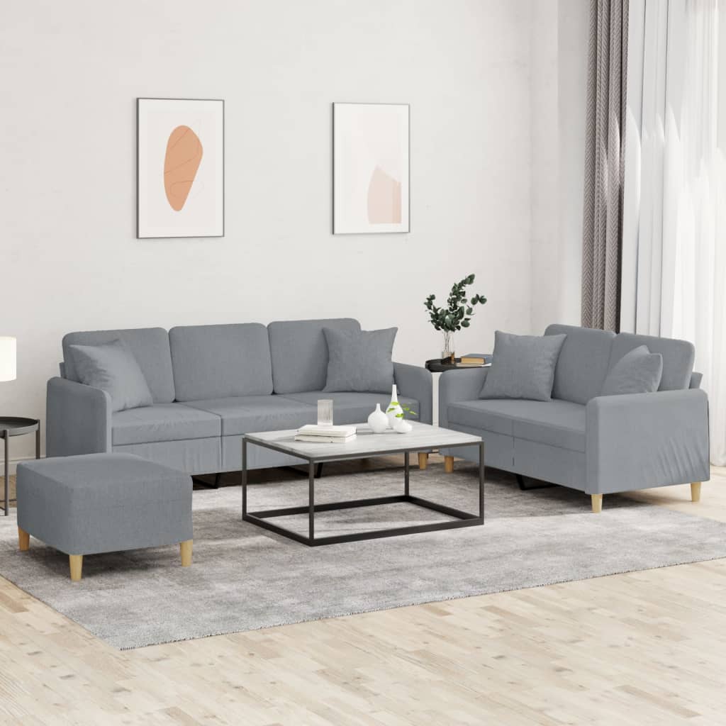 3-delige Loungeset met kussens stof lichtgrijs
