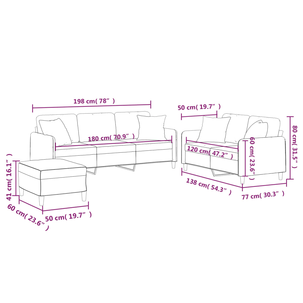 3-delige Loungeset met kussens stof bruin – afbeelding 10