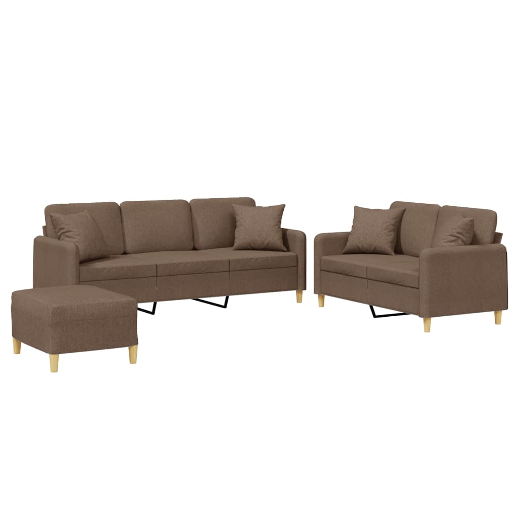 3-delige Loungeset met kussens stof bruin – afbeelding 2