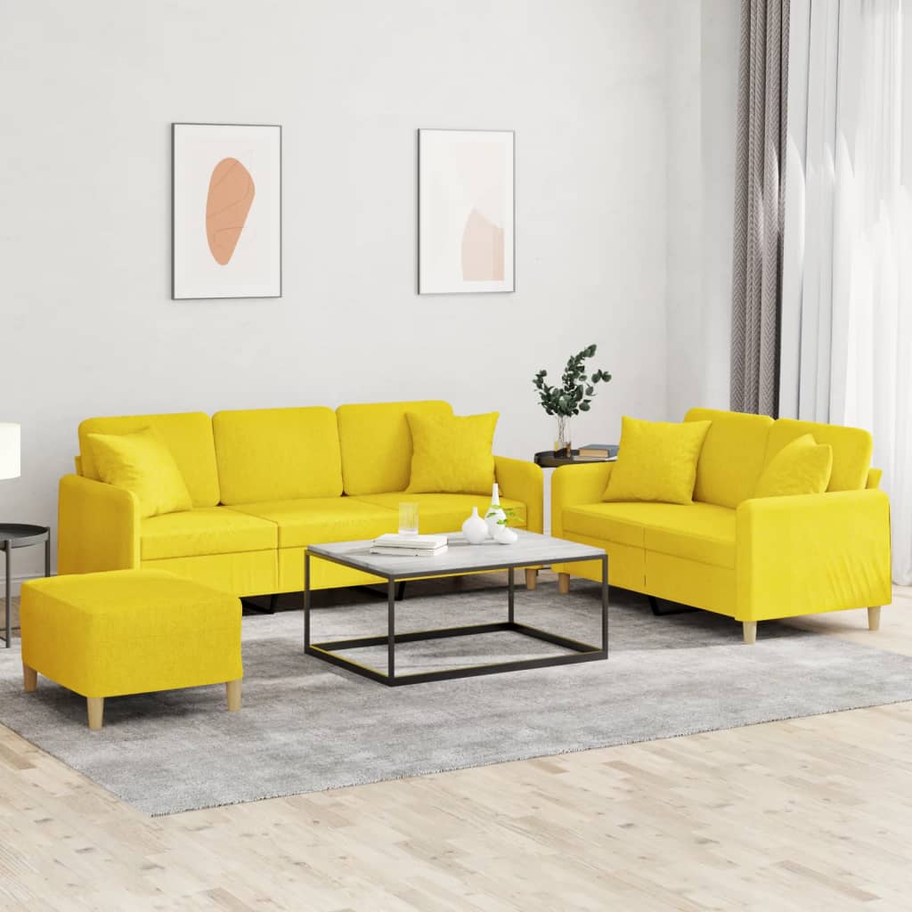 3-delige Loungeset met kussens stof lichtgeel – afbeelding 1