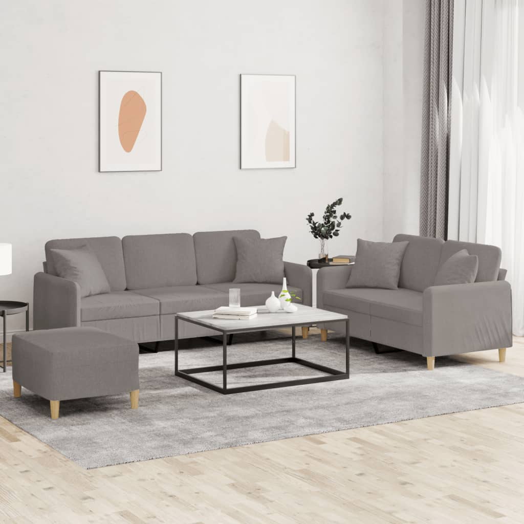 3-delige Loungeset met kussens stof taupe – afbeelding 1