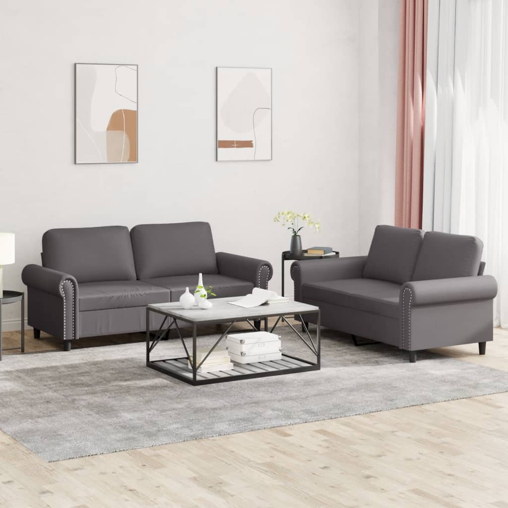 2-delige Loungeset met kussens kunstleer grijs – afbeelding 1
