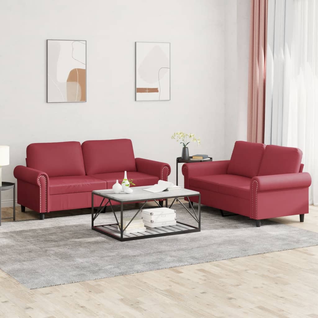 2-delige Loungeset met kussens kunstleer wijnrood – afbeelding 1