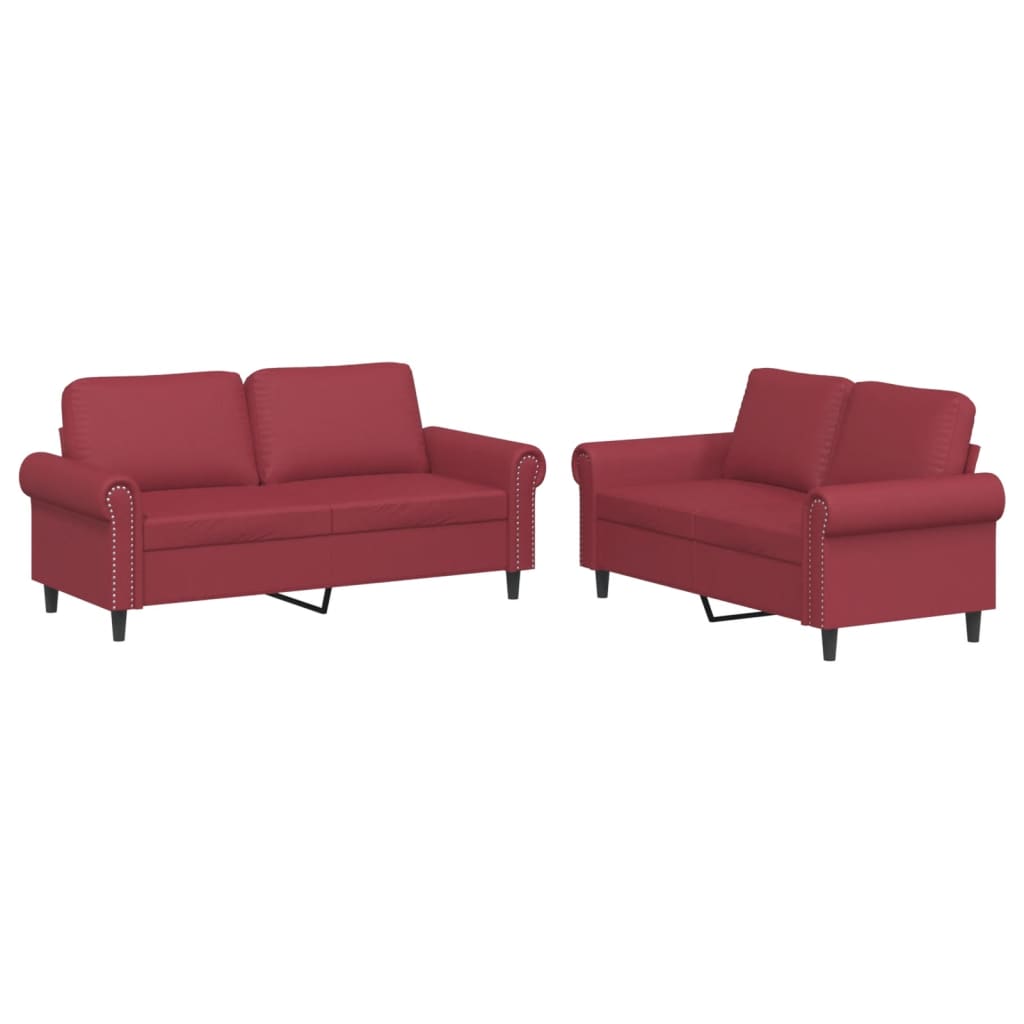 2-delige Loungeset met kussens kunstleer wijnrood – afbeelding 2