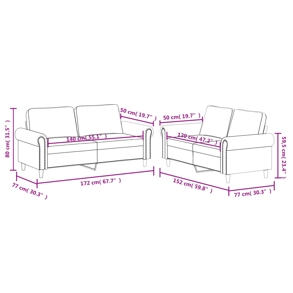 2-delige Loungeset met kussens kunstleer wijnrood – afbeelding 7