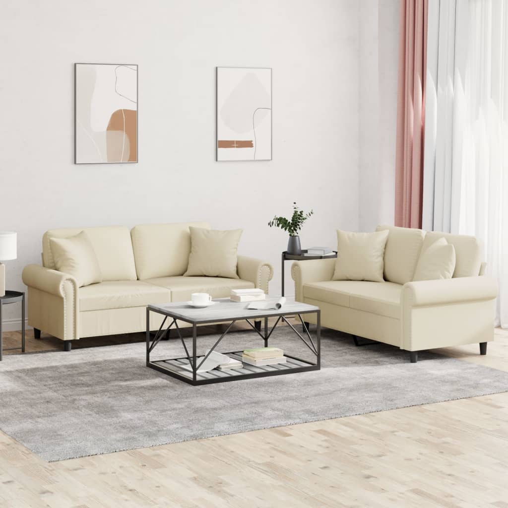 2-delige Loungeset met kussens kunstleer crèmekleurig – afbeelding 1