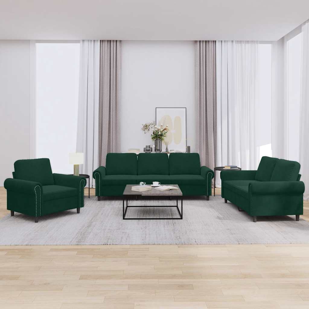 3-delige Loungeset met kussens fluweel donkergroen