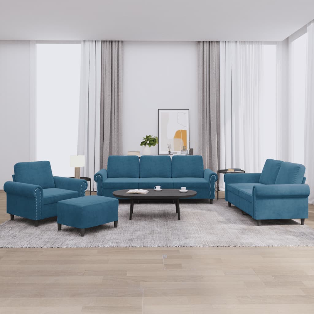 4-delige Loungeset met kussens fluweel blauw – afbeelding 1