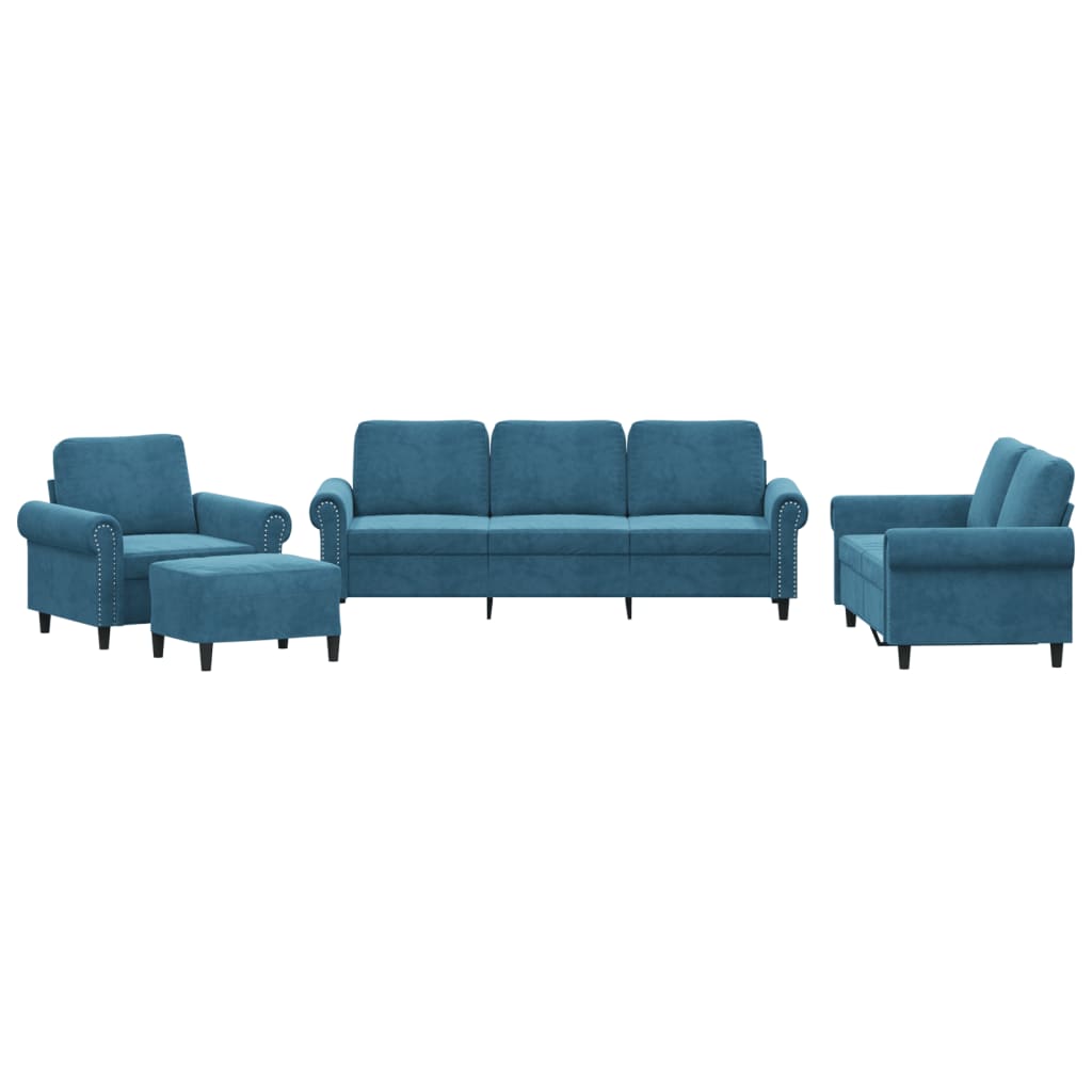 4-delige Loungeset met kussens fluweel blauw – afbeelding 2