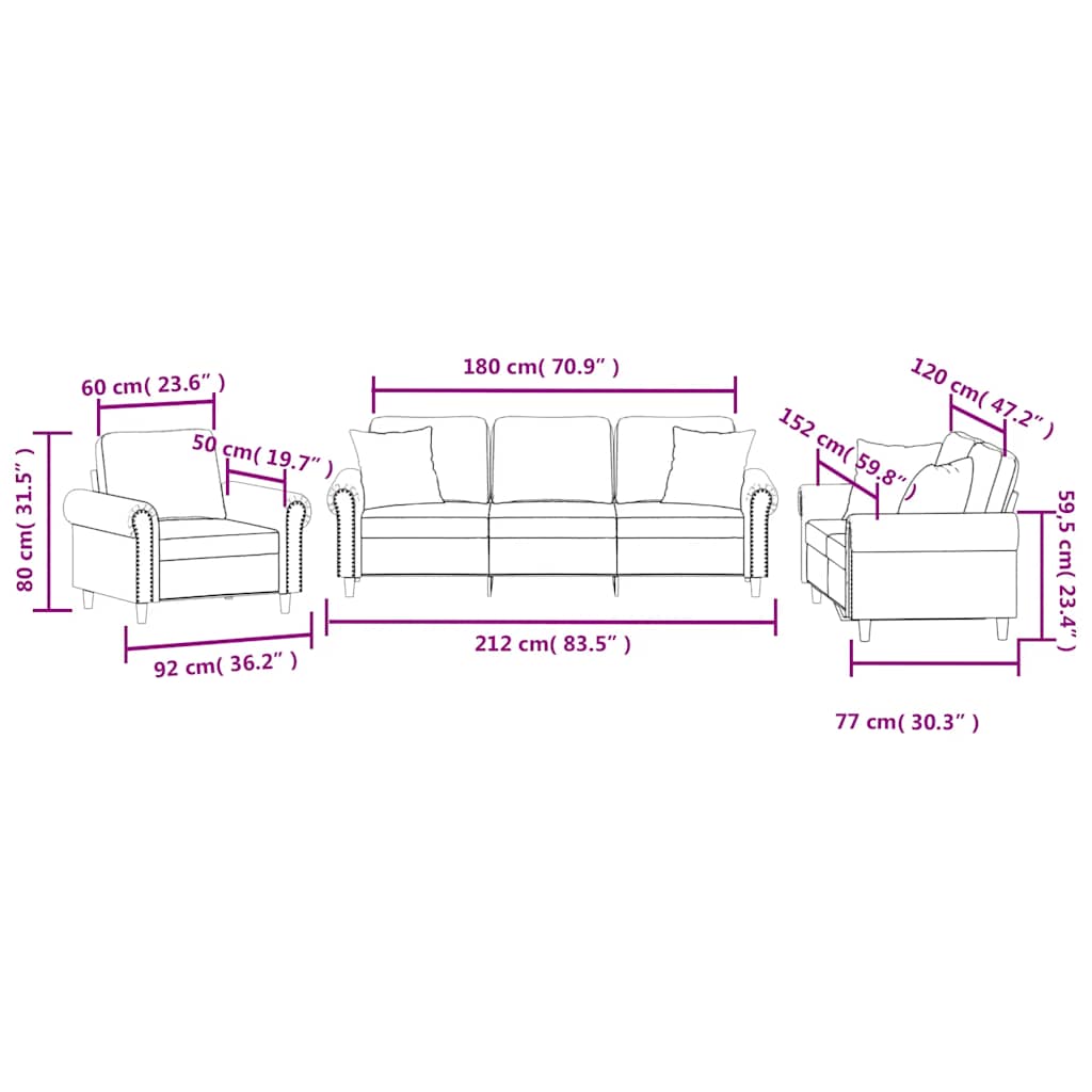 3-delige Loungeset met kussens fluweel donkergroen – afbeelding 9
