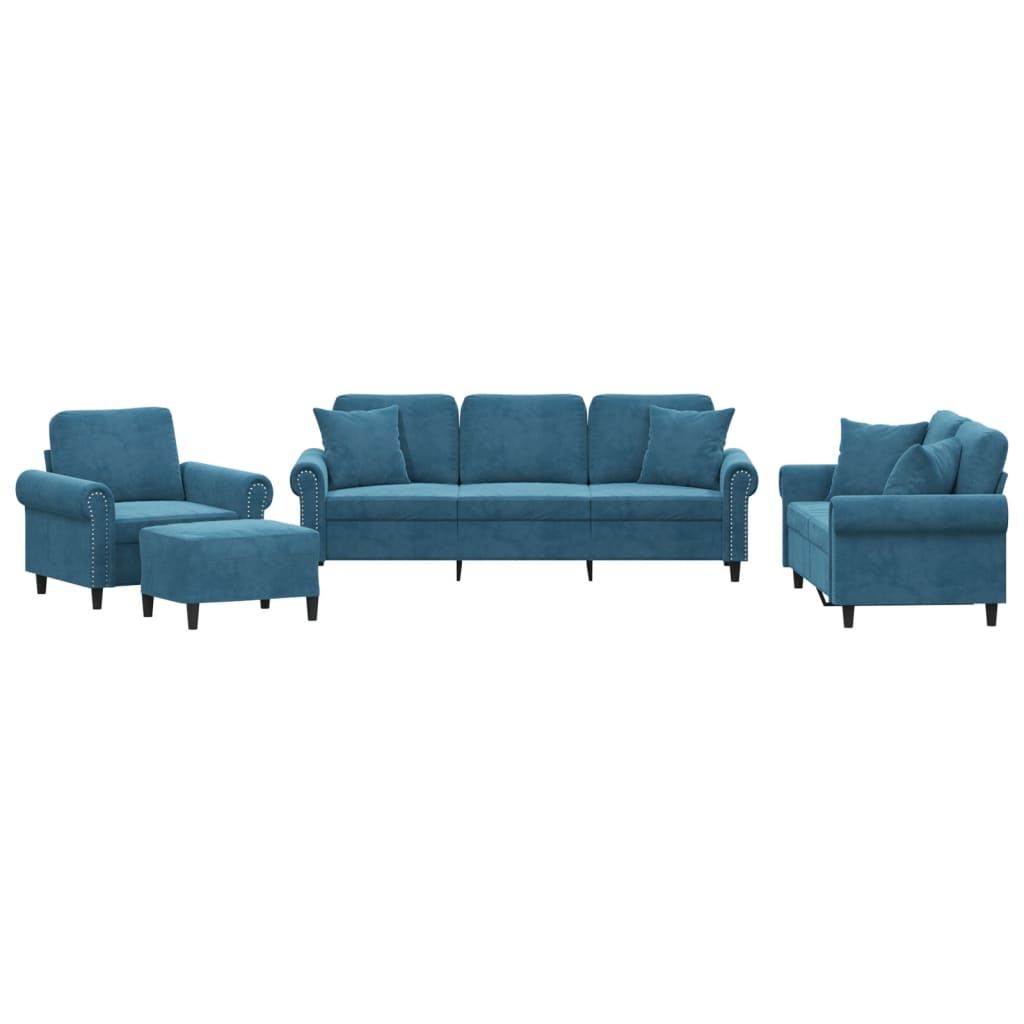 4-delige Loungeset met kussens fluweel blauw – afbeelding 2