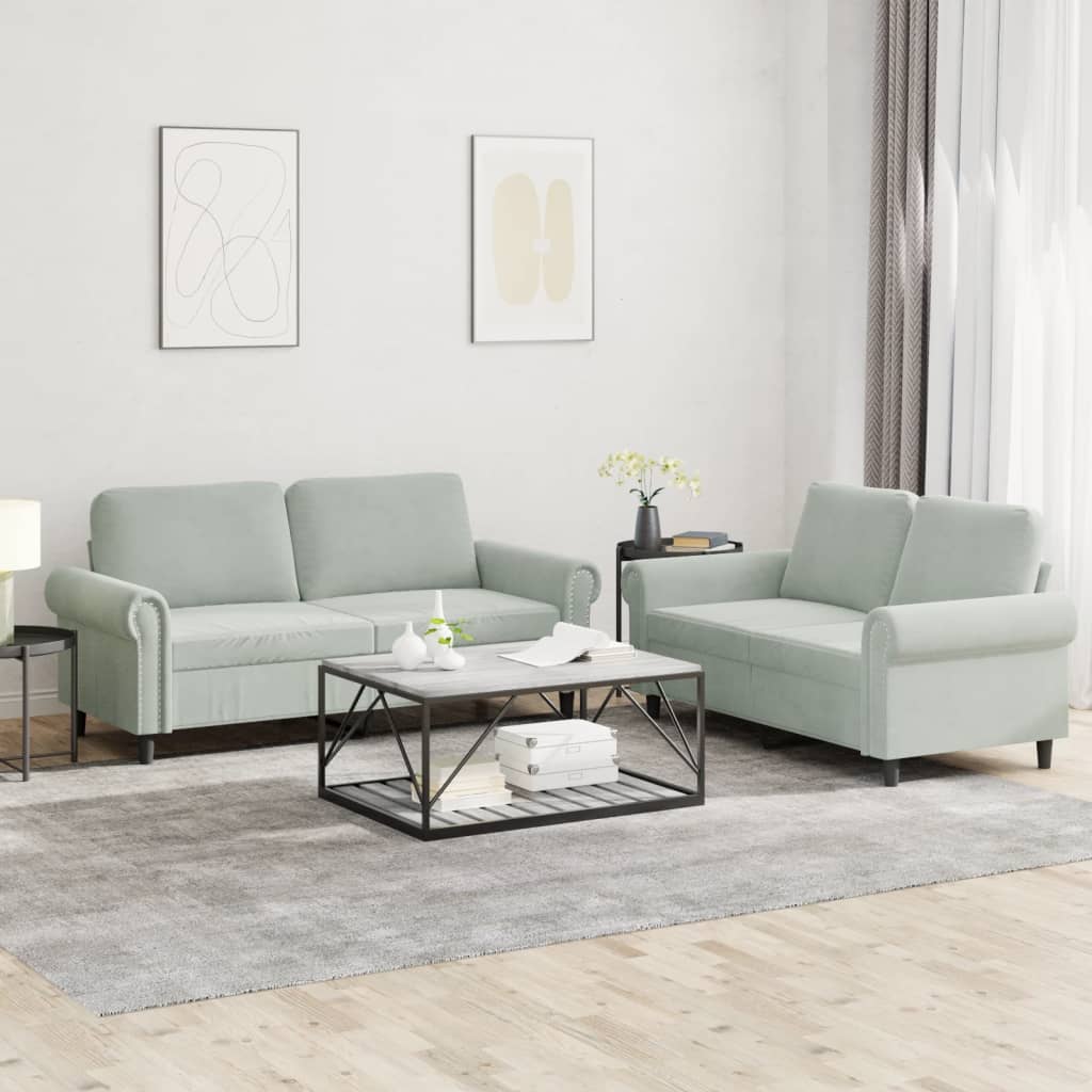 2-delige Loungeset met kussens fluweel lichtgrijs
