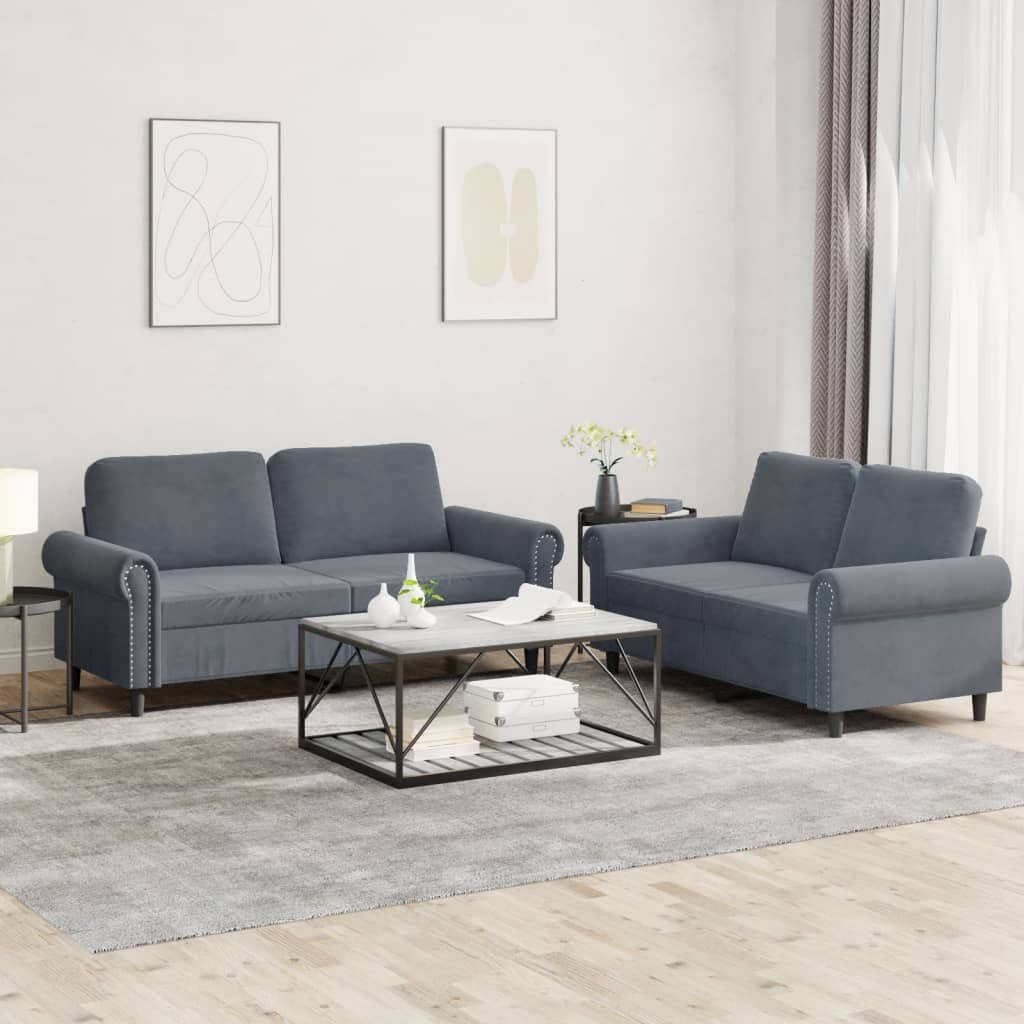 2-delige Loungeset met kussens fluweel donkergrijs – afbeelding 1