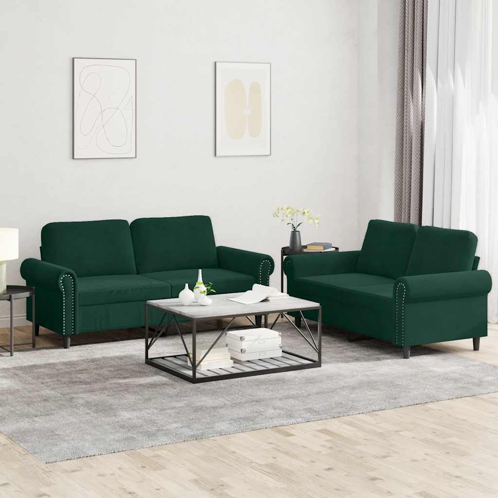 2-delige Loungeset met kussens fluweel donkergroen – afbeelding 1