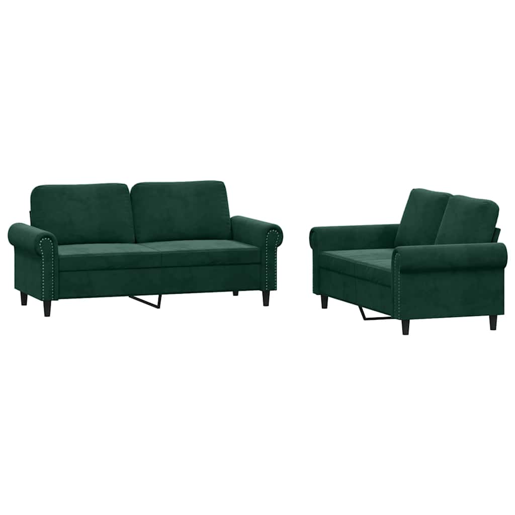 2-delige Loungeset met kussens fluweel donkergroen – afbeelding 2