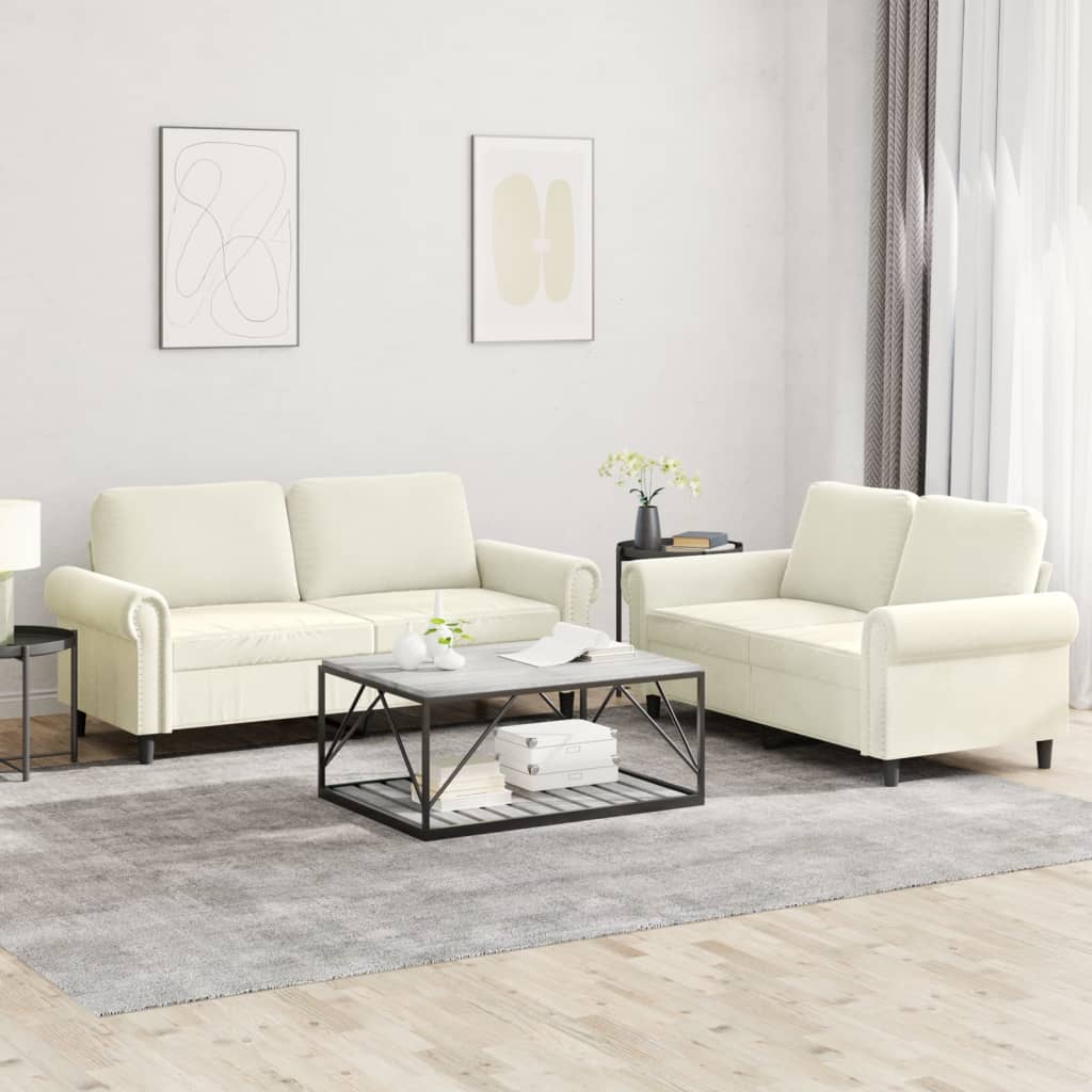2-delige Loungeset met kussens fluweel crèmekleurig – afbeelding 1