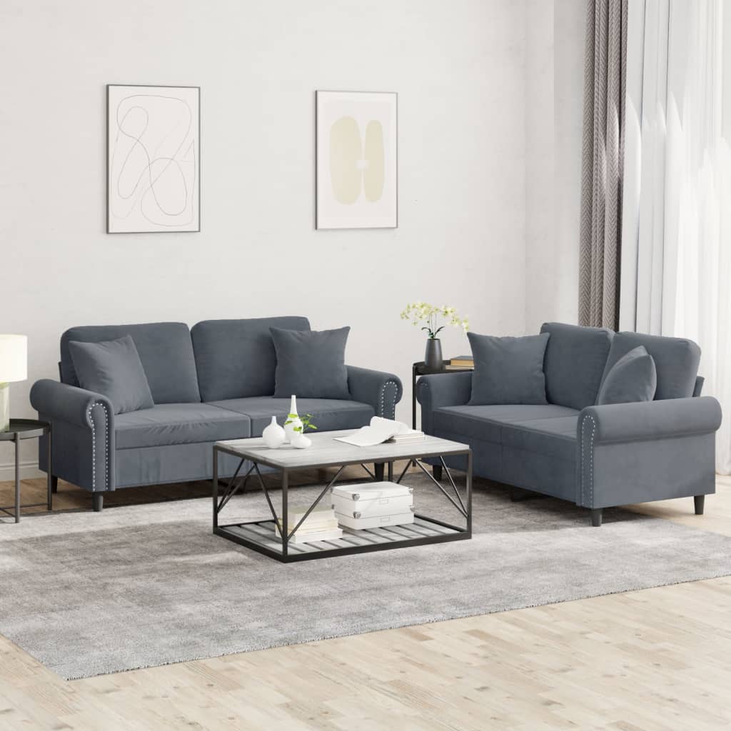 2-delige Loungeset met kussens fluweel donkergrijs