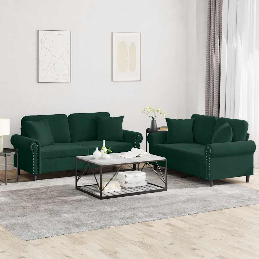 2-delige Loungeset met kussens fluweel donkergroen