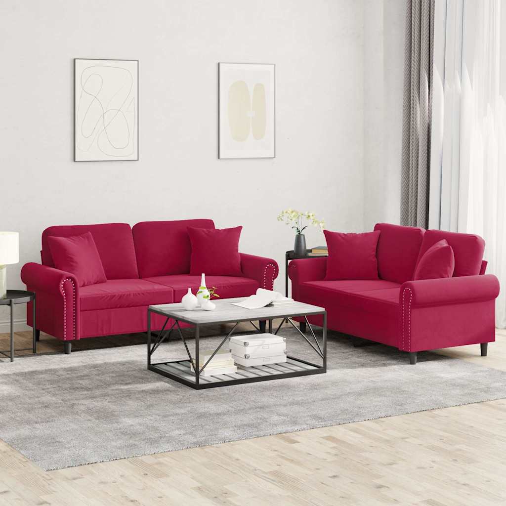 2-delige Loungeset met kussens fluweel wijnrood