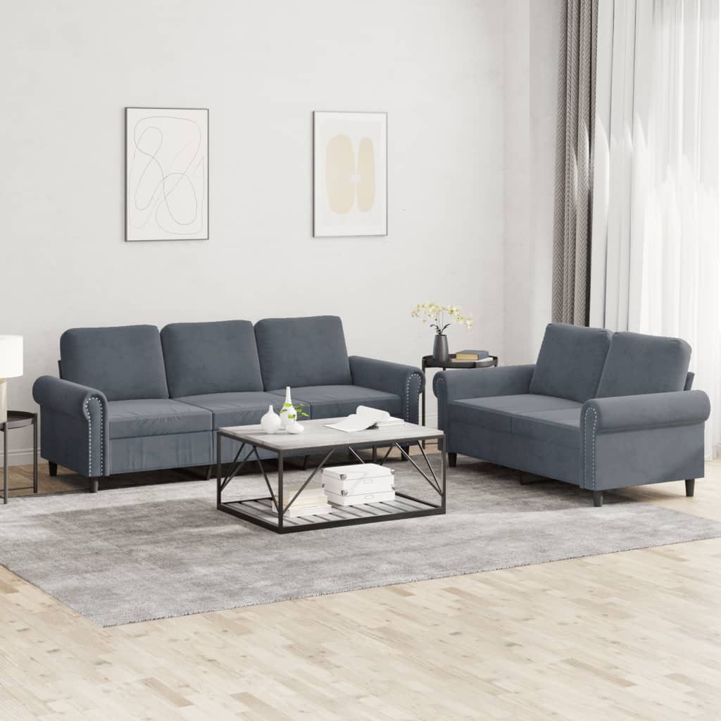 2-delige Loungeset met kussens fluweel donkergrijs