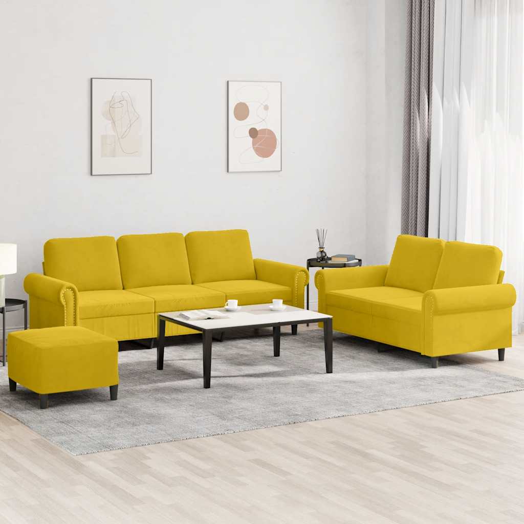 3-delige Loungeset met kussens fluweel geel