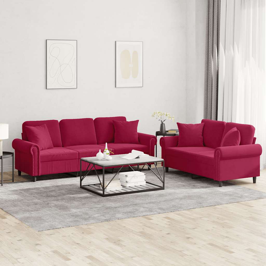 2-delige Loungeset met kussens fluweel wijnrood
