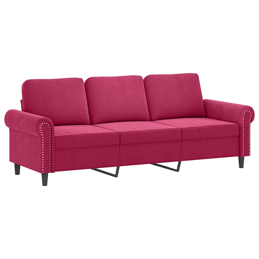 3-delige Loungeset met kussens fluweel wijnrood – afbeelding 4