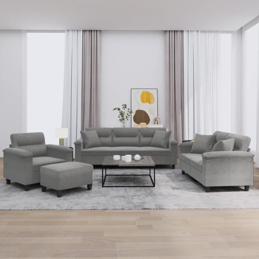 4-delige Loungeset met kussens microvezelstof donkergrijs