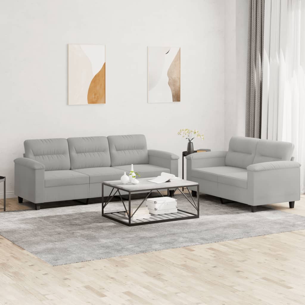 2-delige Loungeset met kussens microvezelstof lichtgrijs