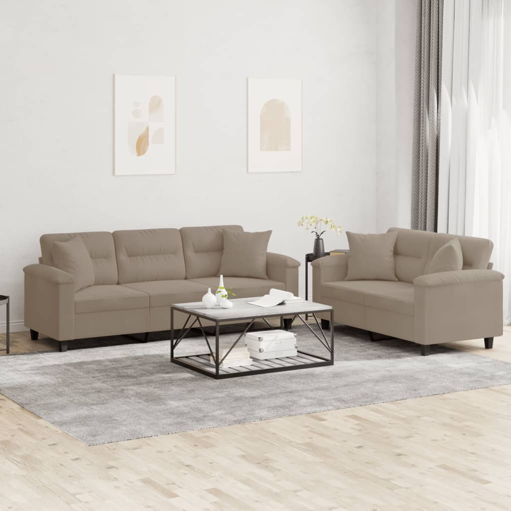 2-delige Loungeset met kussens microvezelstof taupe
