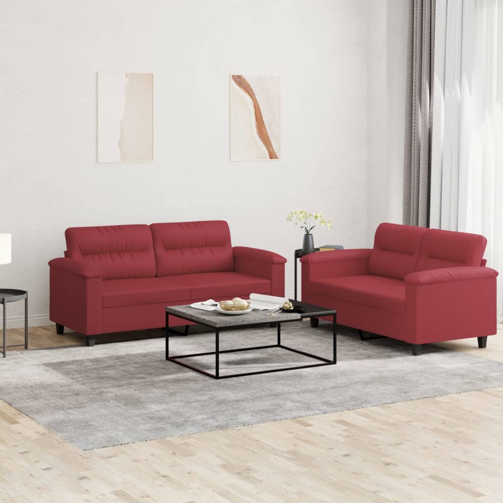 2-delige Loungeset met kussens kunstleer wijnrood – afbeelding 1