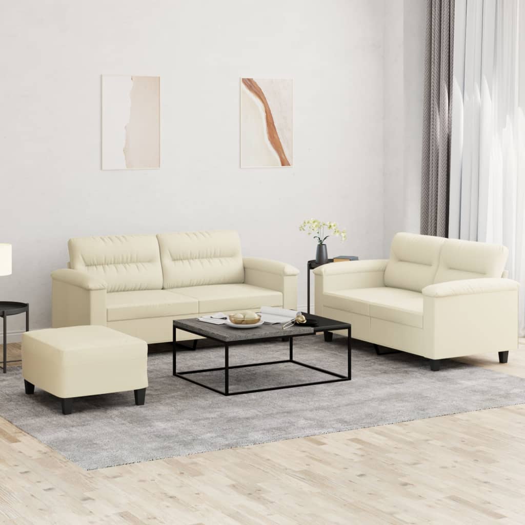 3-delige Loungeset met kussens kunstleer crème – afbeelding 1