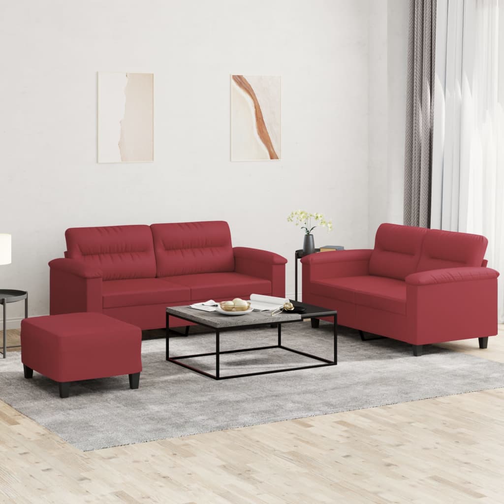 3-delige Loungeset met kussens kunstleer wijnrood – afbeelding 1