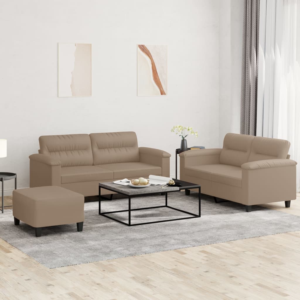 3-delige Loungeset met kussens kunstleer cappuccino – afbeelding 1