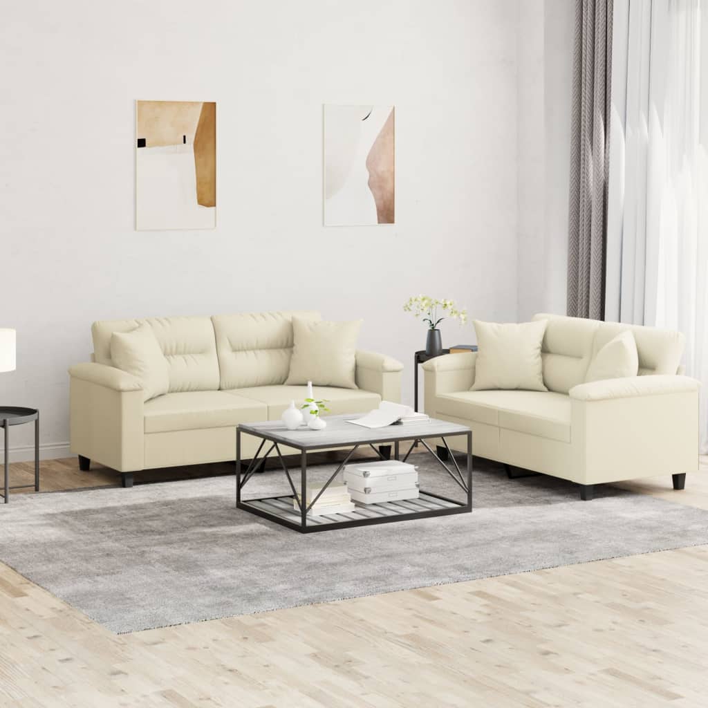 2-delige Loungeset met kussens kunstleer crèmekleurig – afbeelding 1