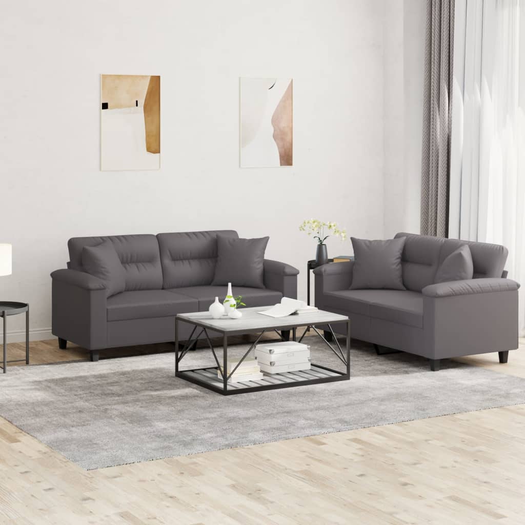 2-delige Loungeset met kussens kunstleer grijs – afbeelding 1