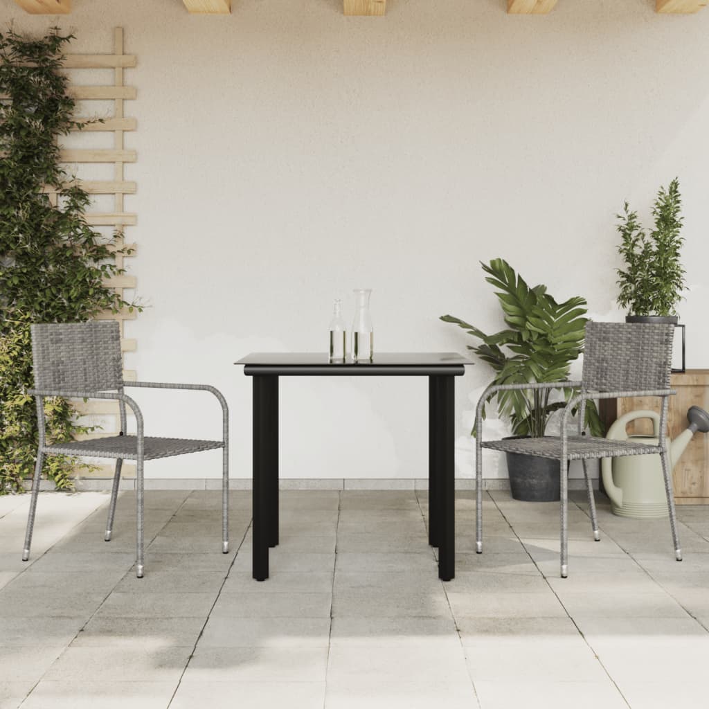 3-delige Tuinset poly rattan en staal grijs en zwart – afbeelding 1