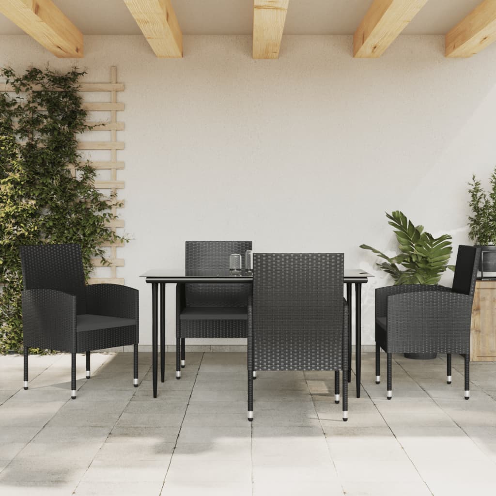 5-delige Tuinset poly rattan en staal zwart – afbeelding 1