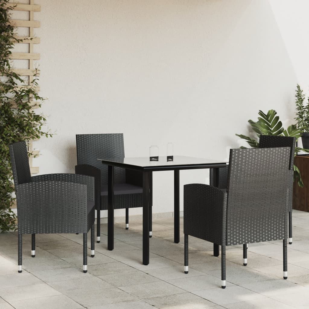 5-delige Tuinset poly rattan en staal zwart – afbeelding 1