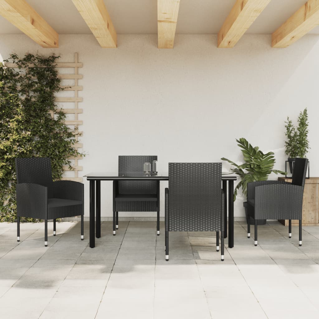 5-delige Tuinset poly rattan en staal zwart – afbeelding 1