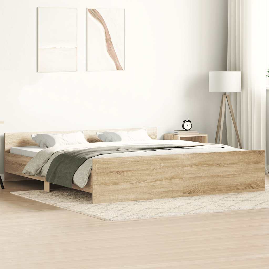 Bedframe met hoofd- en voeteneinde sonoma eikenkleur 200x200 cm – afbeelding 1
