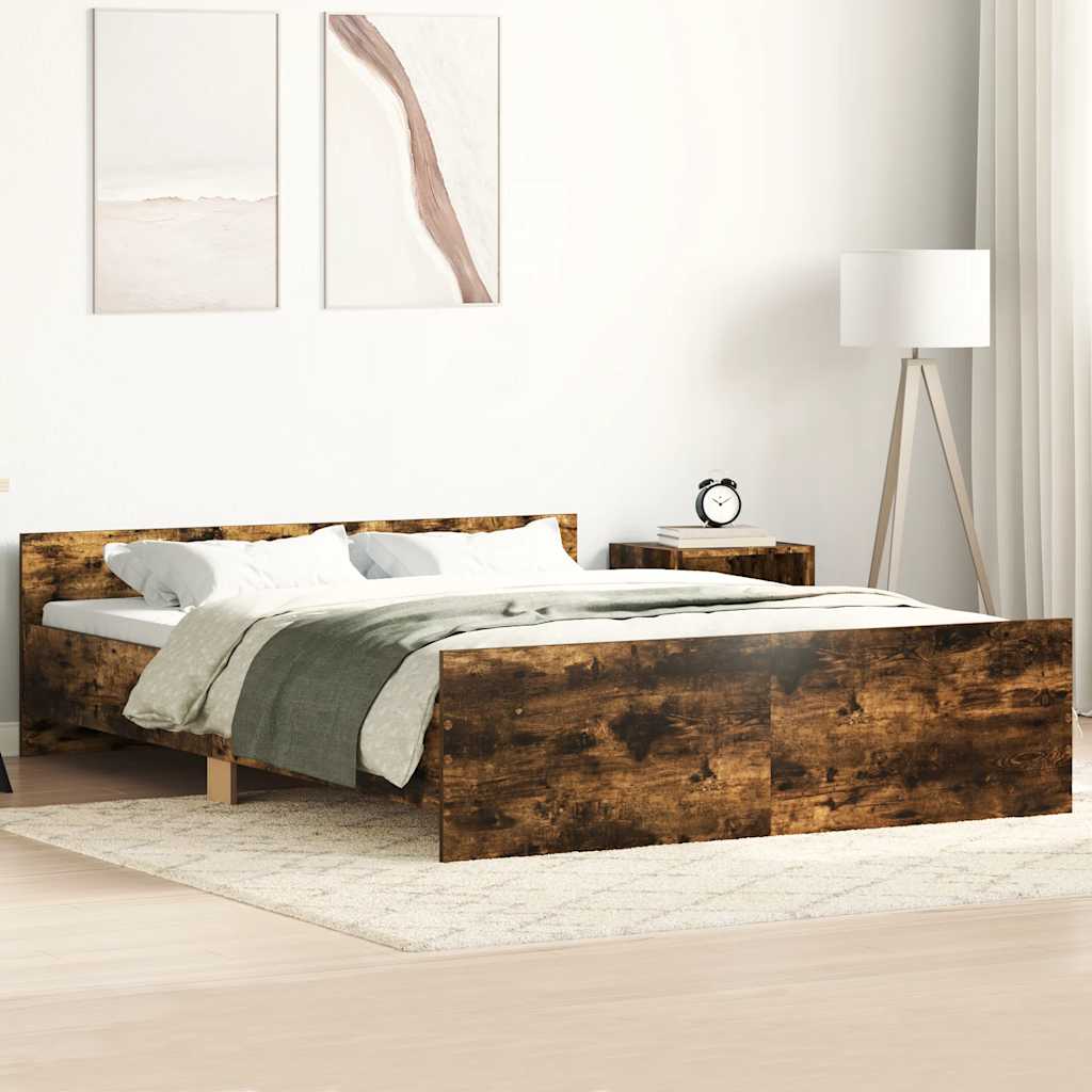 Bedframe met hoofd- en voeteneinde gerookt eiken 120x190 cm – afbeelding 1