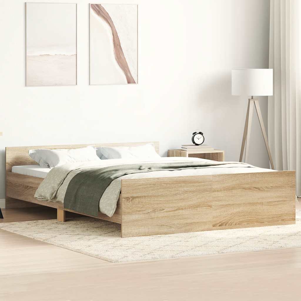 Bedframe met hoofd- en voeteneinde sonoma eikenkleur 135x190 cm – afbeelding 1