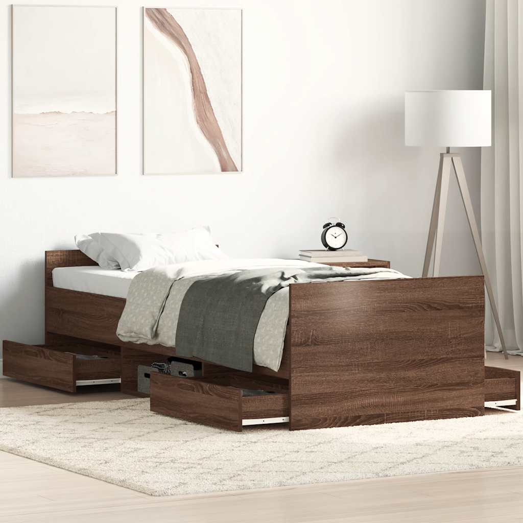 Bedframe hoofd- en voeteneinde bruin eikenkleur 100x200 cm – afbeelding 1