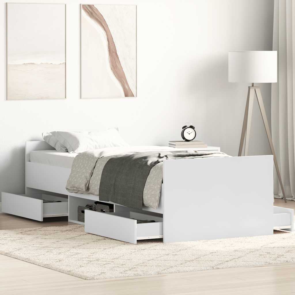 Bedframe met hoofd- en voeteneinde wit 75x190 cm – afbeelding 1