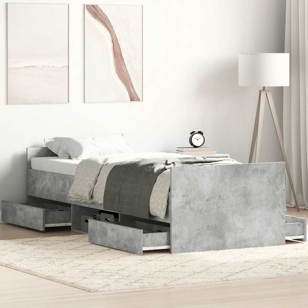 Bedframe met hoofd- en voeteneinde betongrijs 75x190 cm – afbeelding 1