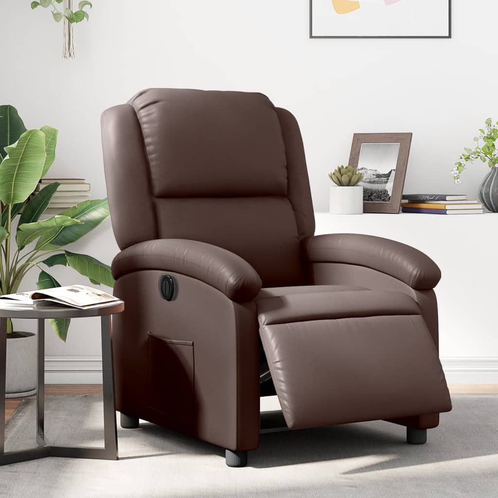 Fauteuil verstelbaar elektrisch kunstleer bruin