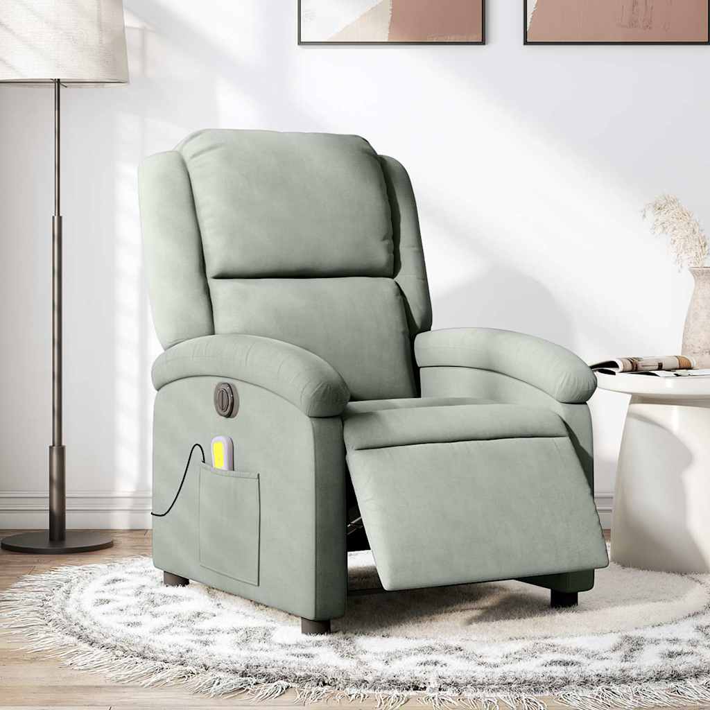 Massagestoel elektrisch verstelbaar fluweel lichtgrijs