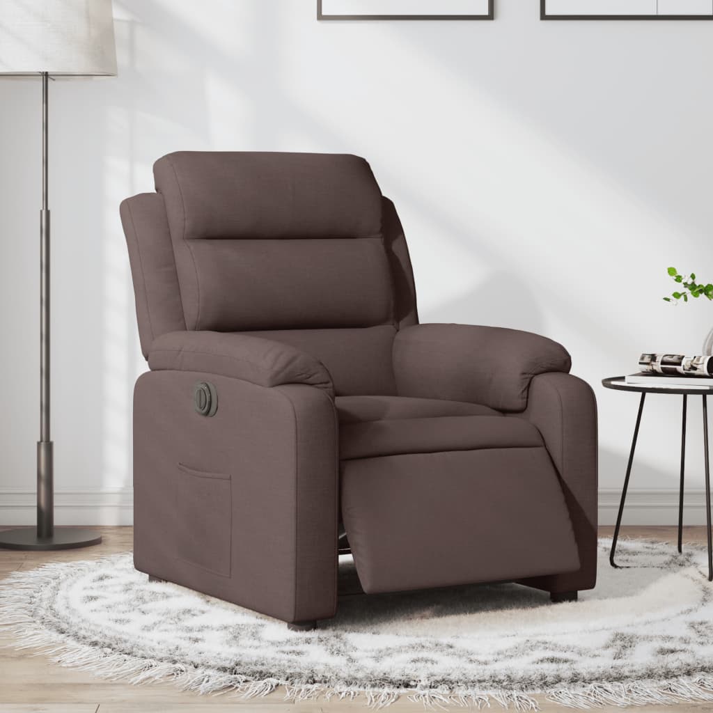 Fauteuil verstelbaar elektrisch stof donkerbruin – afbeelding 1