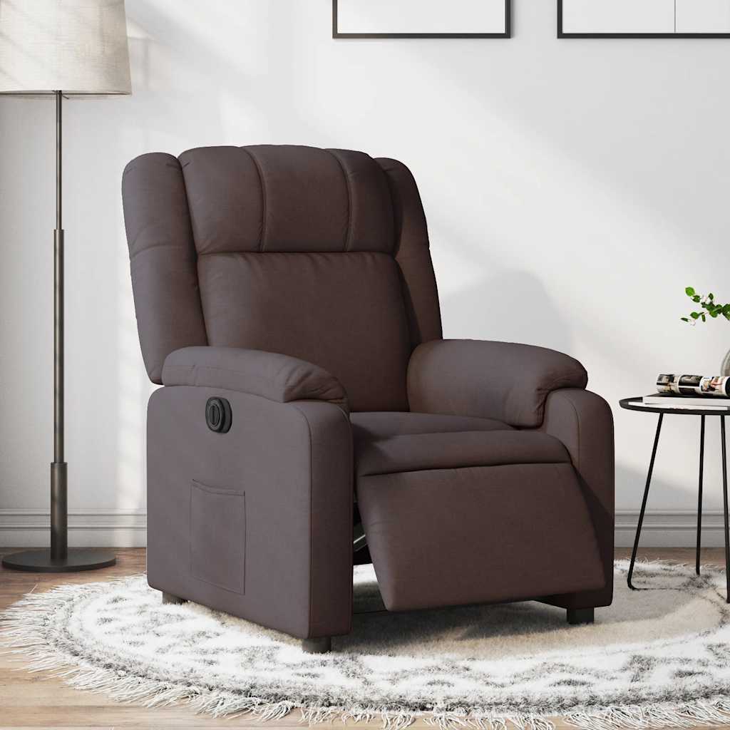 Fauteuil verstelbaar elektrisch stof donkerbruin – afbeelding 1